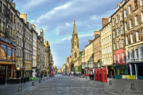 View down the historic Royal Mile, Edinburgh, Scotland