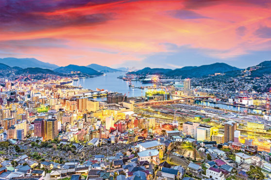 Nagasaki, Japan skyline at dusk