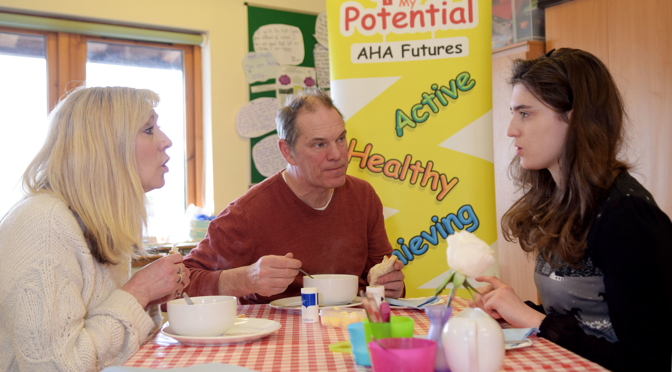 David and Marian Holden of Onich share soup and a chat with daughter Amy Kate who is also a participant in the AHA (Healthy, Active, Achieving) project