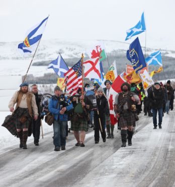 Protesters who marched at Culloden Battlefield.