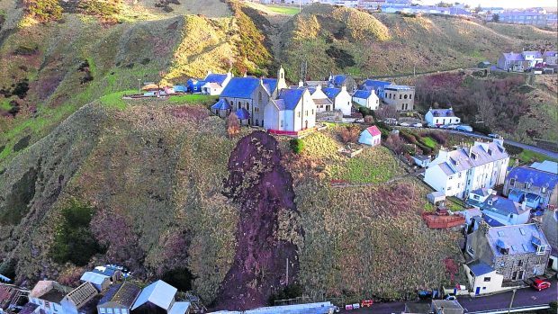 Villagers in Gardenstown are once again unable to drive to and from their homes as a fresh land slide has created more cracks in the hillside.