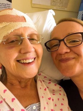 Madge Brand with daughter Fiona Watt, after her brain tumour operation.