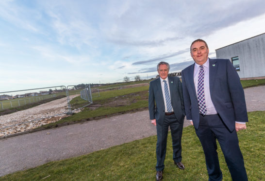 Cllr John Cowe and Cllr James Allan at the new Lossiemouth High School site