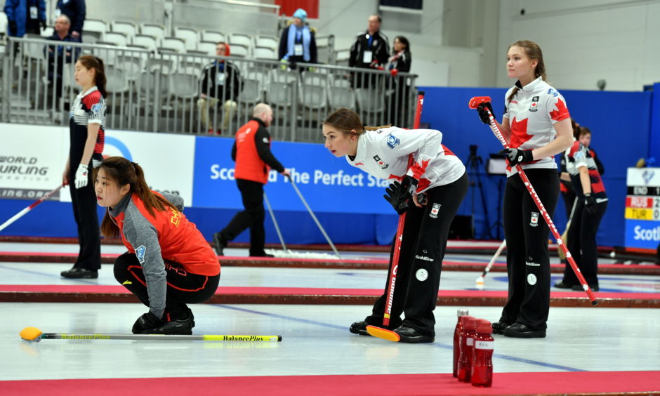 The World Junior Curling Championships 2018 at Curl Aberdeen.     Women - China v Canada   Pictured - China v Canada