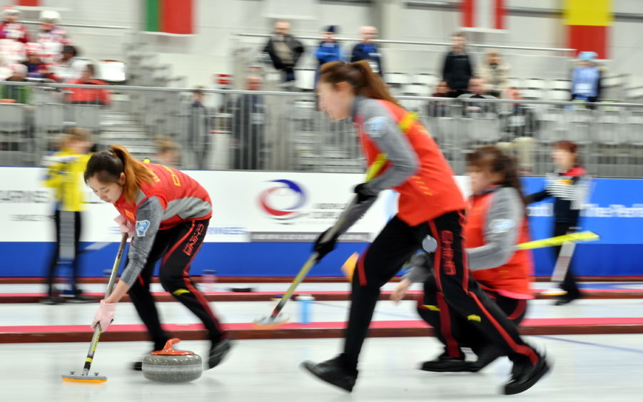 The World Junior Curling Championships 2018 at Curl Aberdeen.     Women - China v Canada   Pictured - China