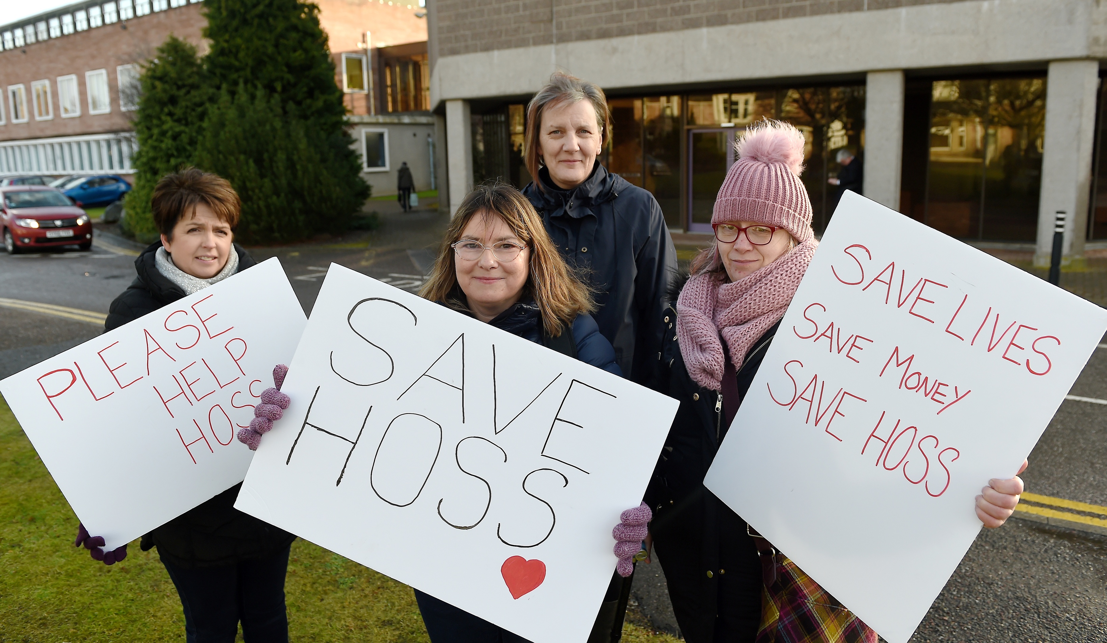 Supporters of HOSS (Highland One Stop Shop) (L-R) Mandy MacRae, Kim Corbett, Barbara Irvine and Tracey Cleary protest about their plight.
Picture by Sandy McCook.