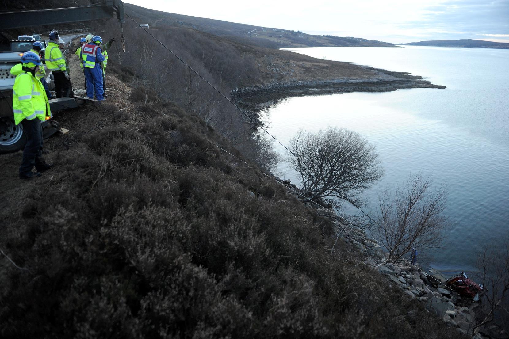 The Honda Civic is recovered from Little Loch Broom near Ardessie.
