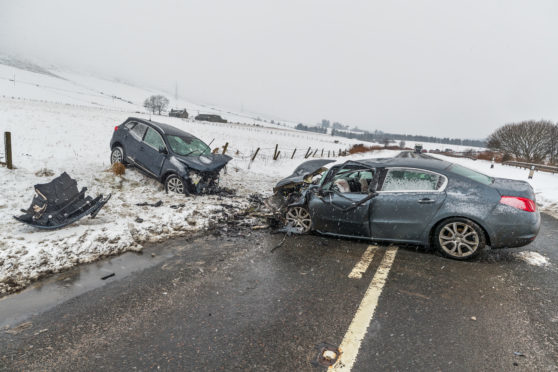 Scene of the crash involving a Grey Peugeot 508 and Grey Renault Kadjar on the  A96.