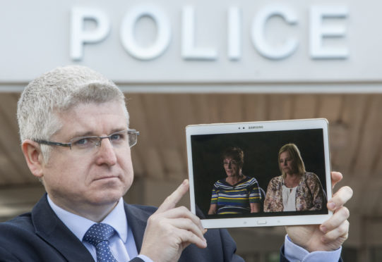 Detective Superintendent Stuart Houston at Police Scotland HQ, Fettes, Edinburgh, with video of Suzanne Pilley's mother Sylvia and sister Gail.