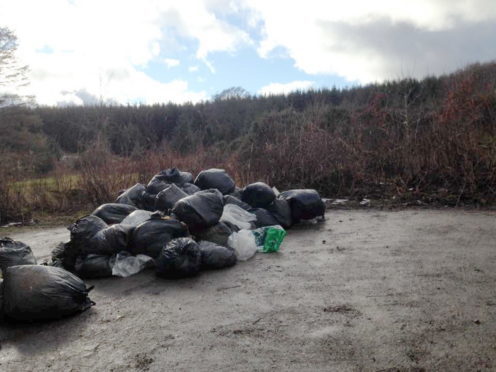 Bags of rubbish have been dumped at White Cow Wood near Mintlaw.