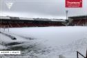 East End Park in Dunfermline is still covered in snow.