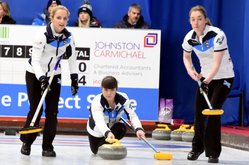 The Women World Junior Curling Championships 2018 at Curl Aberdeen, Lang Stracht, Aberdeen. In the picture are from left: Leeanne McKenzie, Hailey Duff and Amy MacDonald.