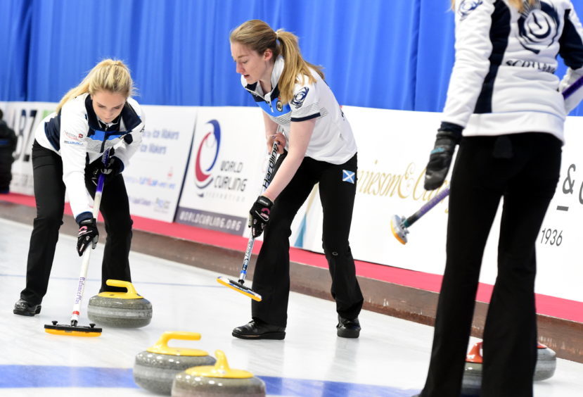 The Women World Junior Curling Championships 2018 at Curl Aberdeen, Lang Stracht, Aberdeen. In the picture are from left:  Leeanne McKenzie and Amy MacDonald.