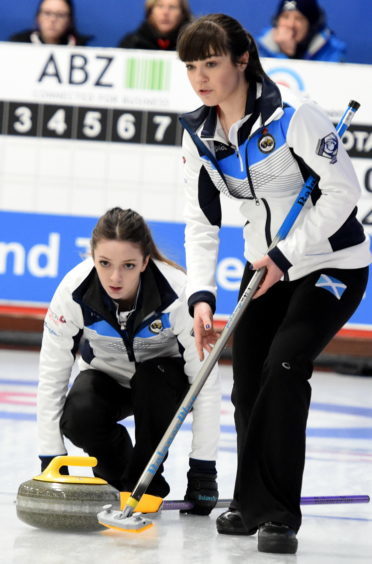 The Women World Junior Curling Championships 2018 at Curl Aberdeen, Lang Stracht, Aberdeen. In the picture are from left:  Rebecca Morrison and Hailey Duff.