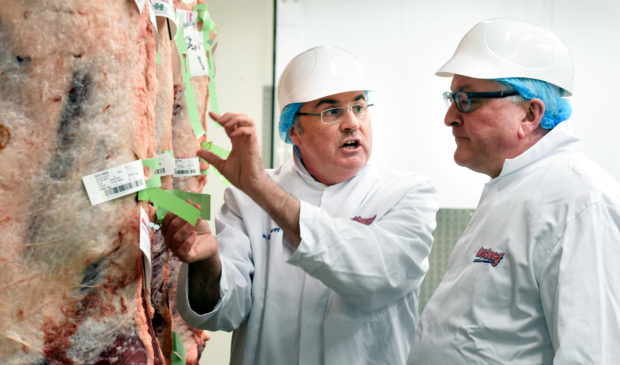 Fergus Ewing on a visit to ScotBeef, Inverurie. In the picture are Robbie Galloway, CEO, left and Fergus Ewing. 
Picture by Jim Irvine  5-3-18