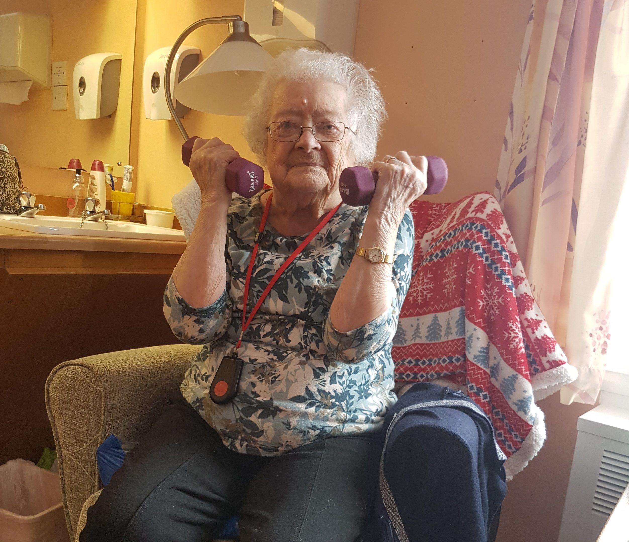 Betty Aitken, 100, has been working out to stay healthy.