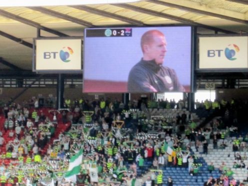 Then Celtic caretaker on the big screen at Hampden Park during the 2-0 defeat to Ross County.
Picture by Stan Arnaud.