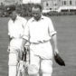 Bradman walks off after scoring 123 not out in his last innings on British soil. Other player in pic is W. A. Brown.