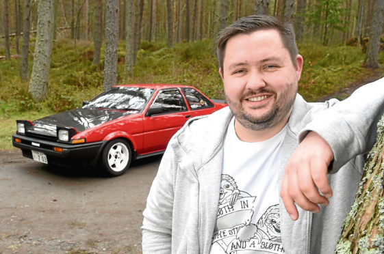 Callum Mcadam with his 1985 Toyota Sprinter Trueno that he bought in Japan and has restored himself