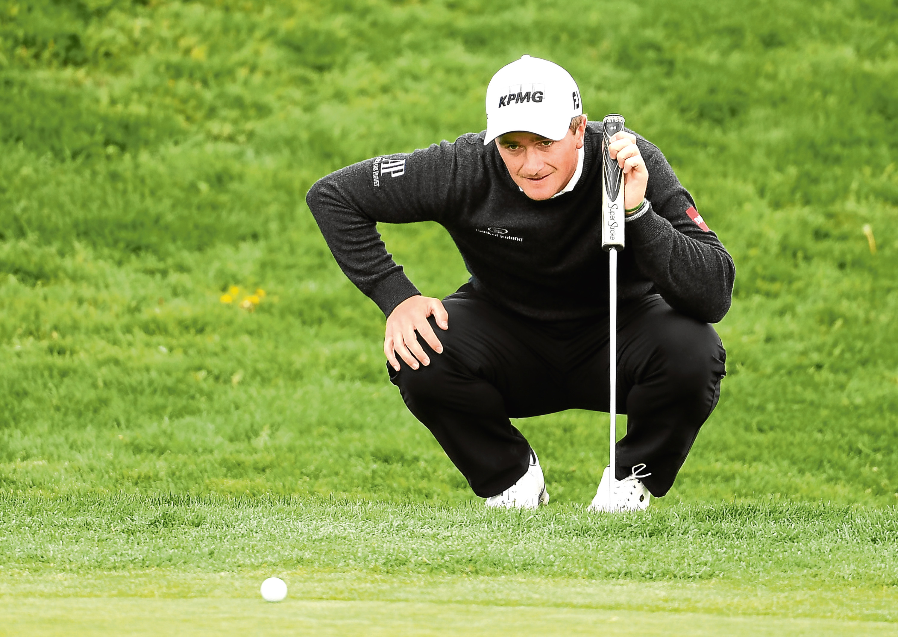 MADRID, SPAIN - APRIL 13:  Paul Dunne of Ireland lines up his putt on the 8th green during day two of the Open de Espana at Centro Nacional de Golf on April 13, 2018 in Madrid, Spain.  (Photo by Ross Kinnaird/Getty Images)
