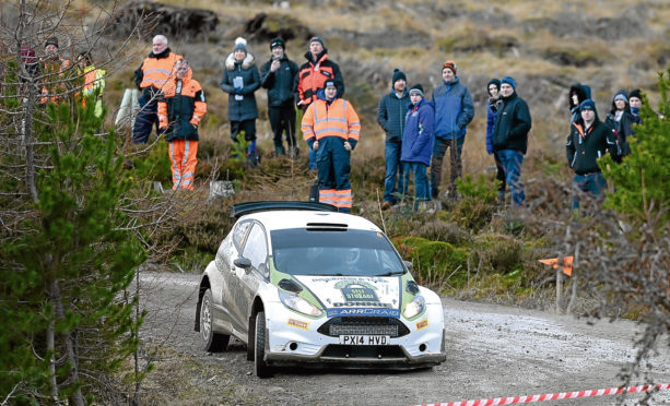 Picture by SANDY McCOOK  10th February '18
Highland Car Club, Snowman Rally.   Stage 1 Meall Mor.
Donnie MacDonald and Andrew Falconer , both of Inverness who were third placed in the event.