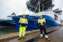 The NKT purpose-built vessel in Aberdeen Harbour in preparation for its maiden project to install two subsea power cables connecting Caithness to Moray