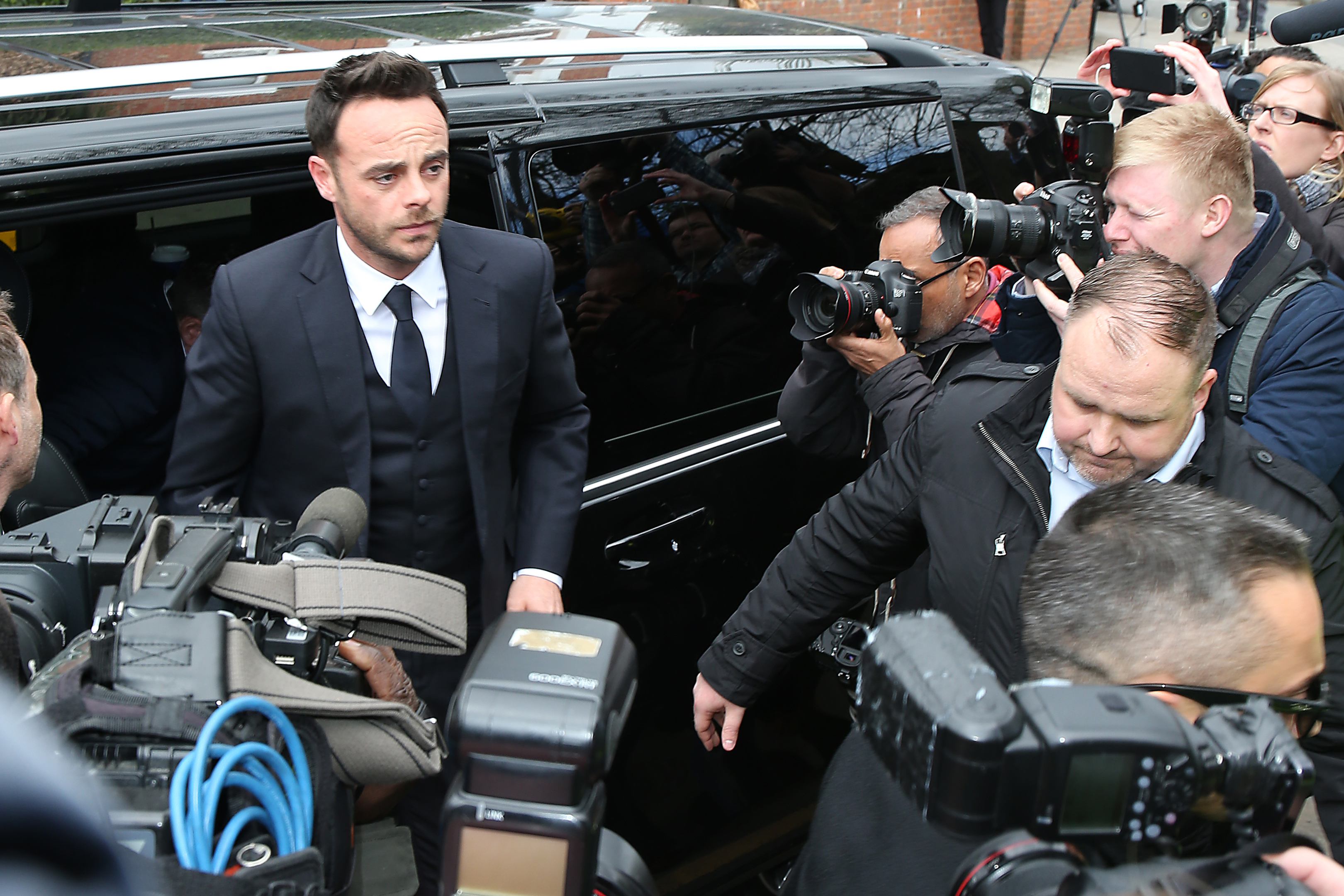 Anthony McPartlin, one half of the television presenting duo Ant and Dec, appears in court charged with drink-driving following a three car collision on March 18 2018.  Photo by Neil P. Mockford/GC Images.
