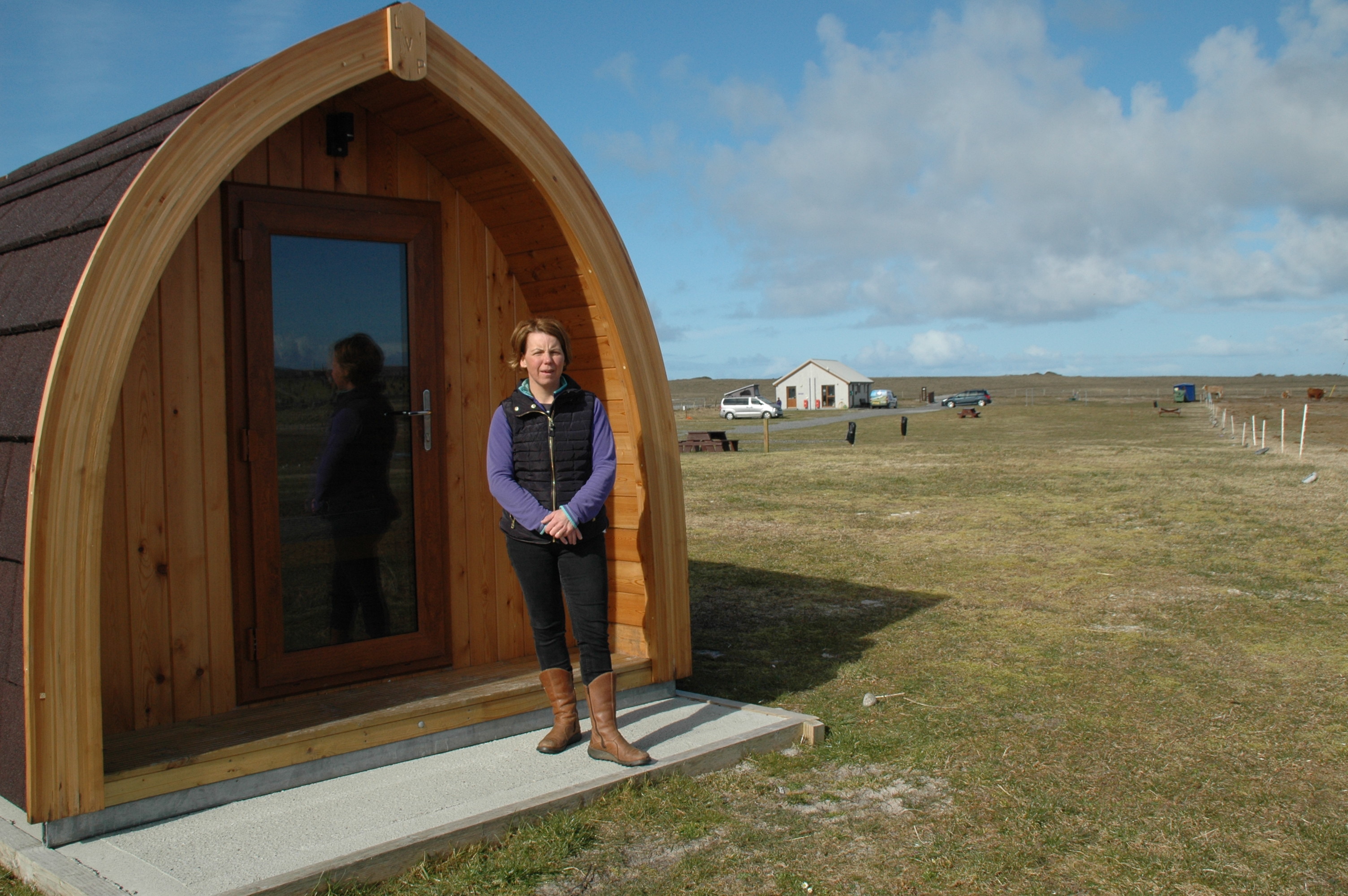 Owner Anne MacLellan beside a glamping pod at the campsite, another two pods are part of the expansion plans