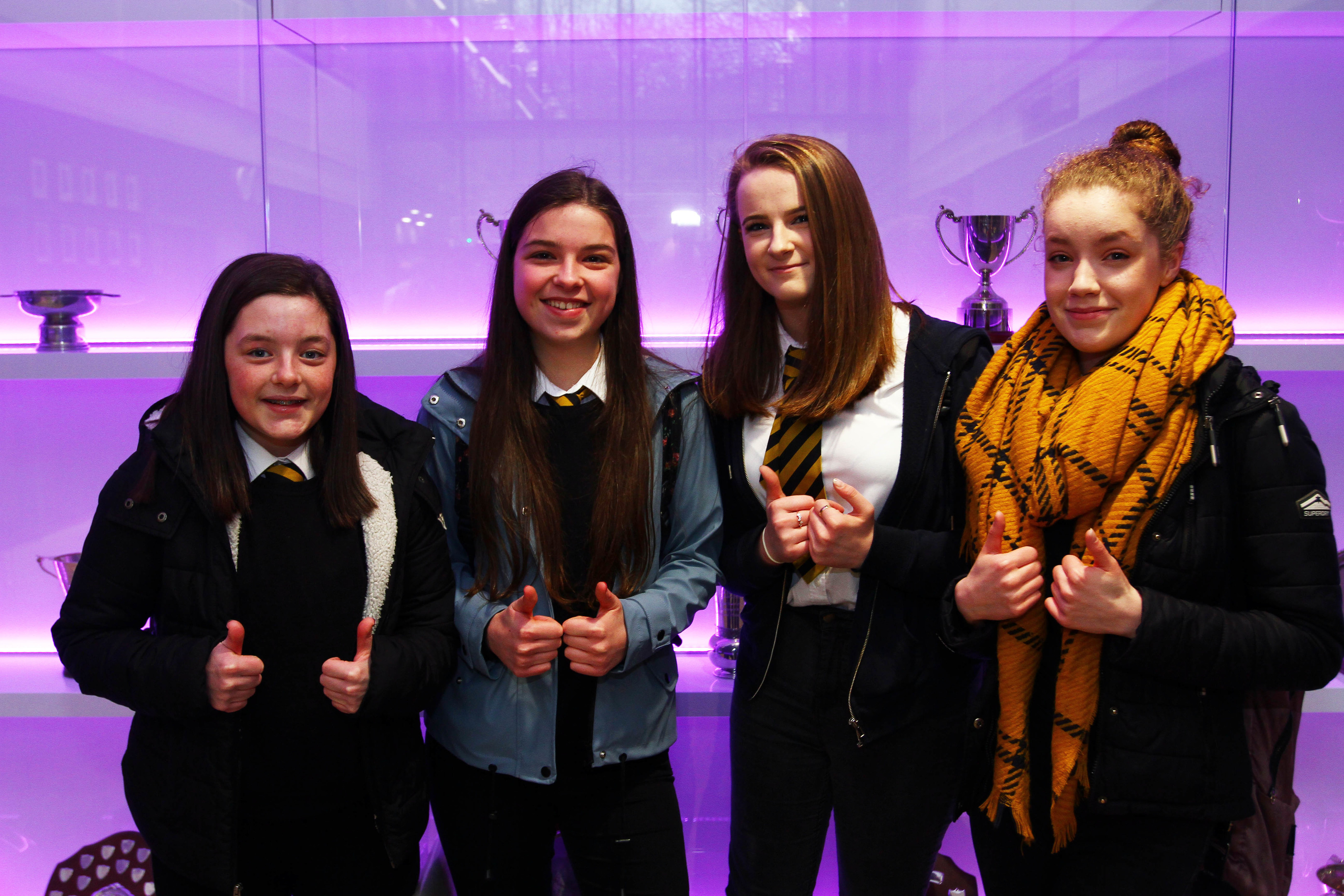 A group of senior girls delighted at to be in the brand new oban high school where pupils started back today from the easter holidays with a shiny new school pic kevin mcglynn