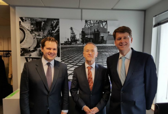 L-R. Exchequer secretary to the Treasury Robert Jenrick, upstream director at Oil and Gas UK Mike Tholen, and brexit minister Robin Walker