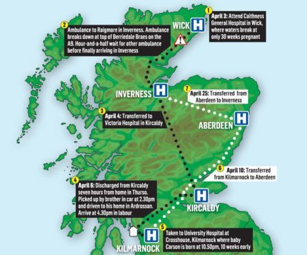 The expectant mother, from Thurso, could not have foreseen the 663-mile journey - taking in five hospitals - that she would have to endure.