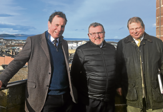 From left, David Whiteford, of the North Highland initiative, David Mundell, and city manager David Haas at Inverness Castle.