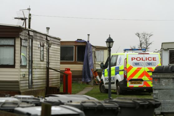 The scene of the fatal fire at Woodlea Caravan Park, outside Arbroath.