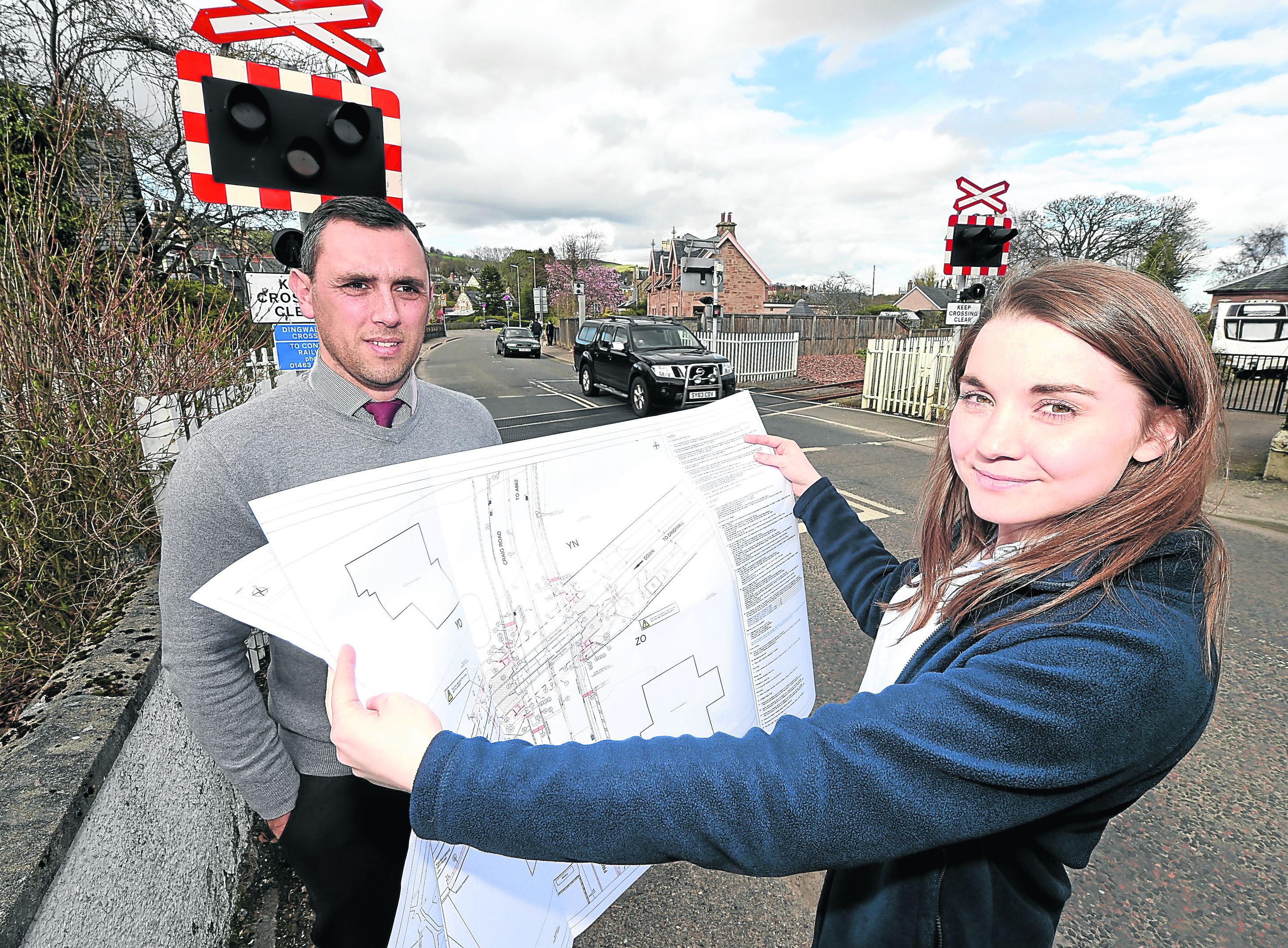 Alice Wilson of Network Rail, Project Manager for the installation of barriers over the Dingwall Number 1 and Dingwall Middle level crossings which are due to begin shortly. Also in the photograph is Brian MacLeod, Area Level Crossings Manager with Network Rail.