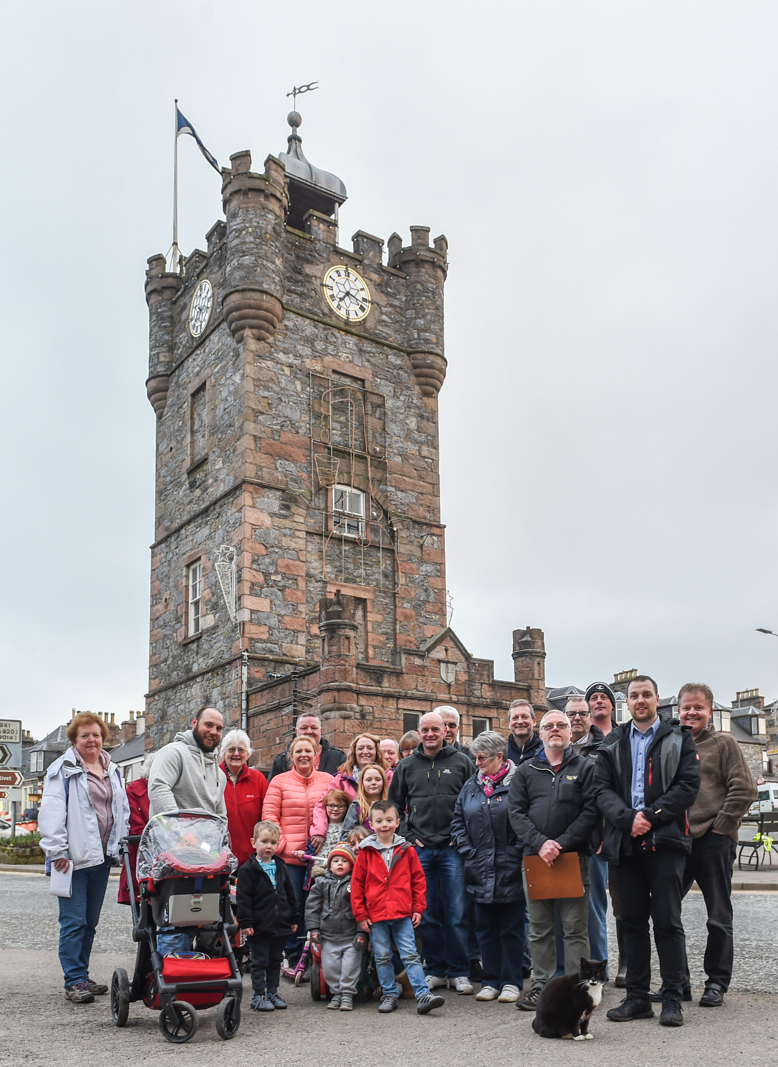 Campaigners outside Dufftown's clock tower