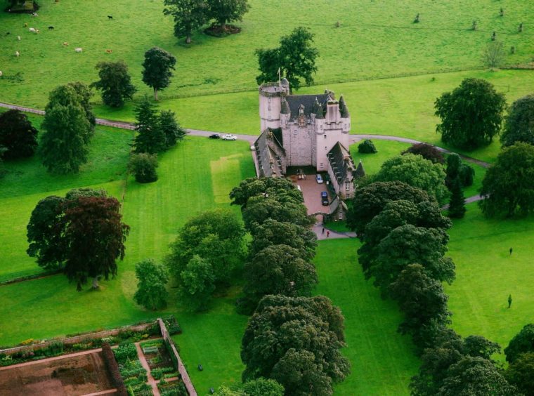 An aerial view of Castle Fraser
