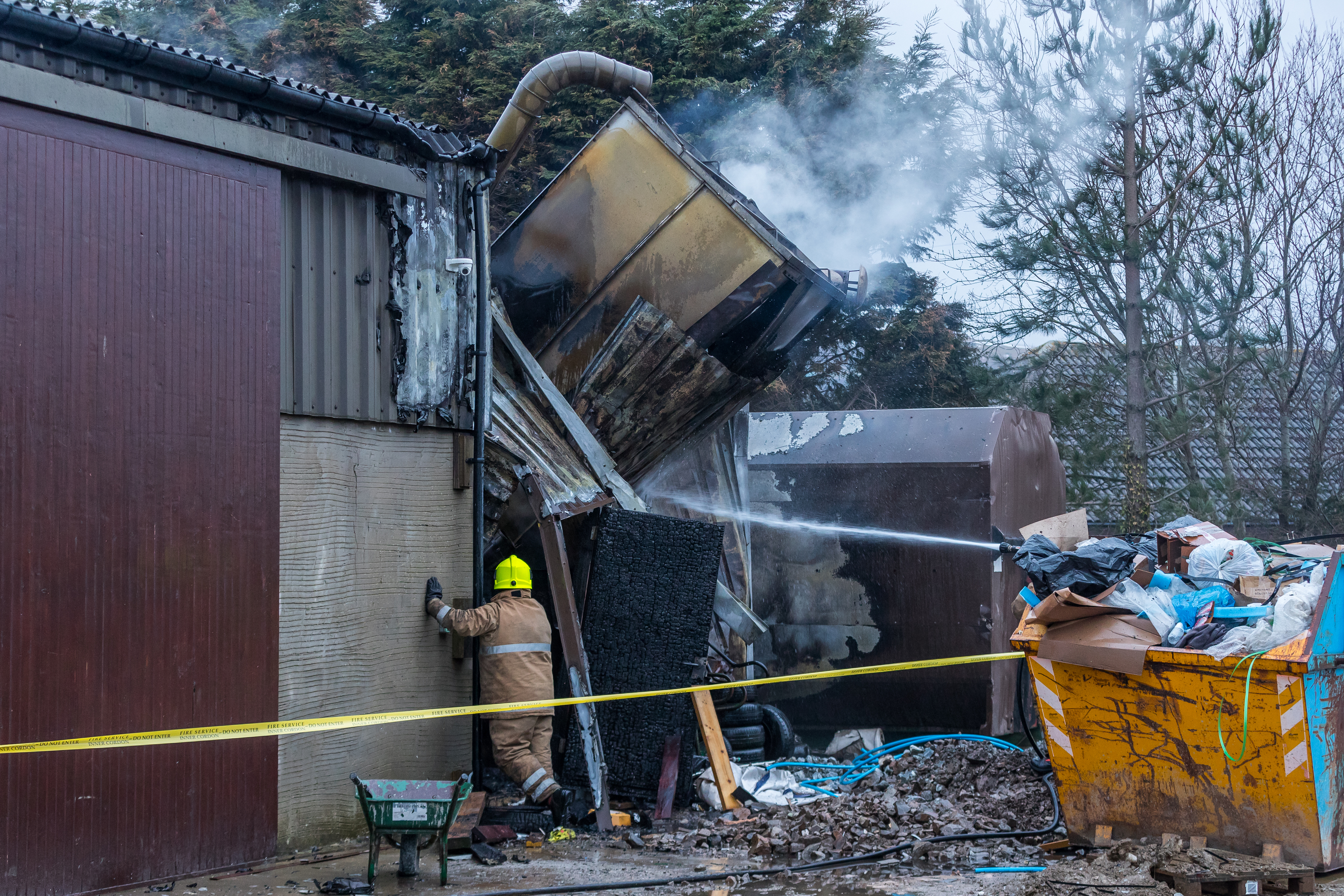 This is the scene of the Fire at Glenglassaugh Workshop, Portsoy, Banff AB45 2SQ on Saturday 10 March 2018.