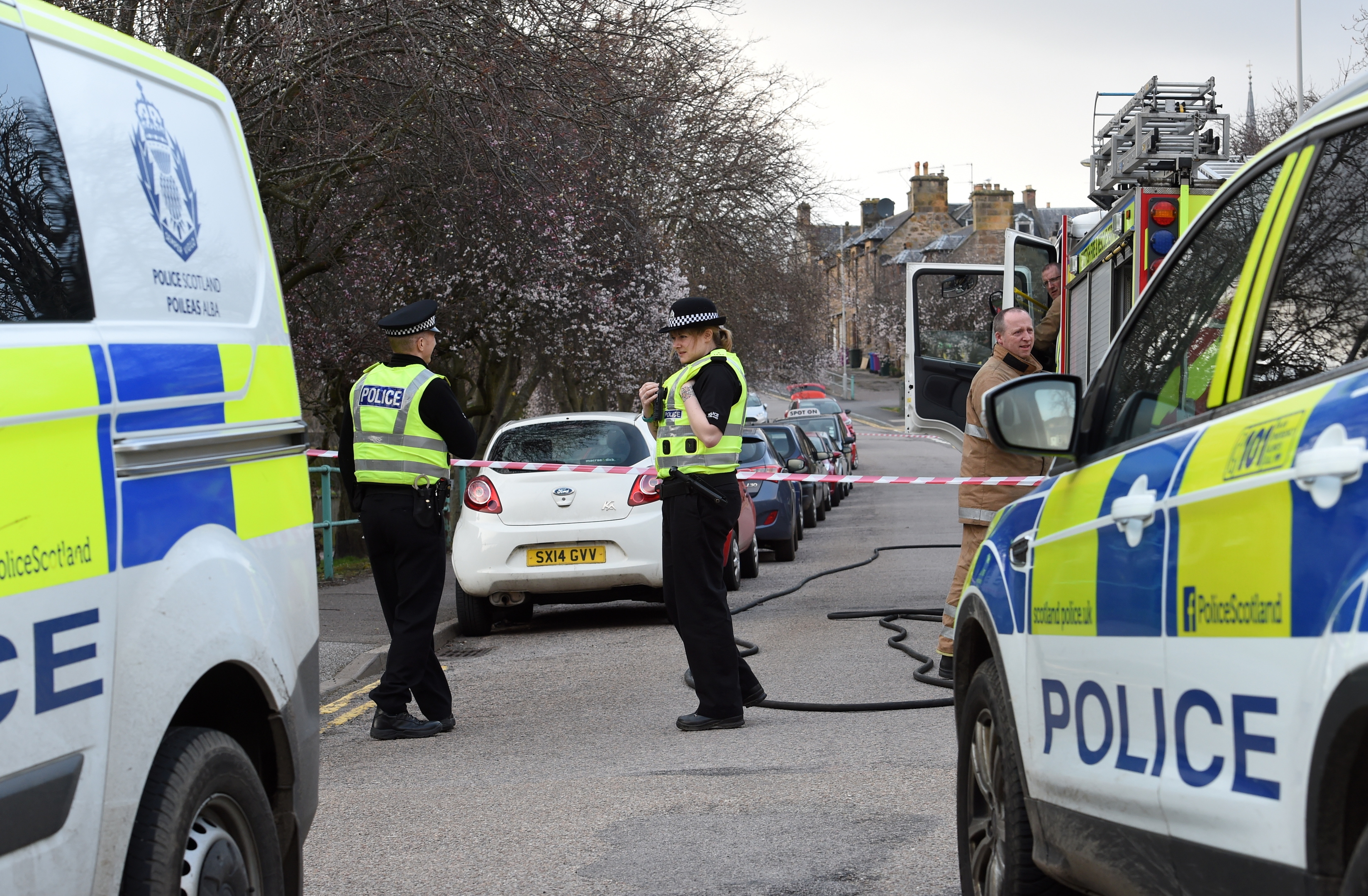 Castlehill Road in Forres is closed off due to a car leaking LPG gas