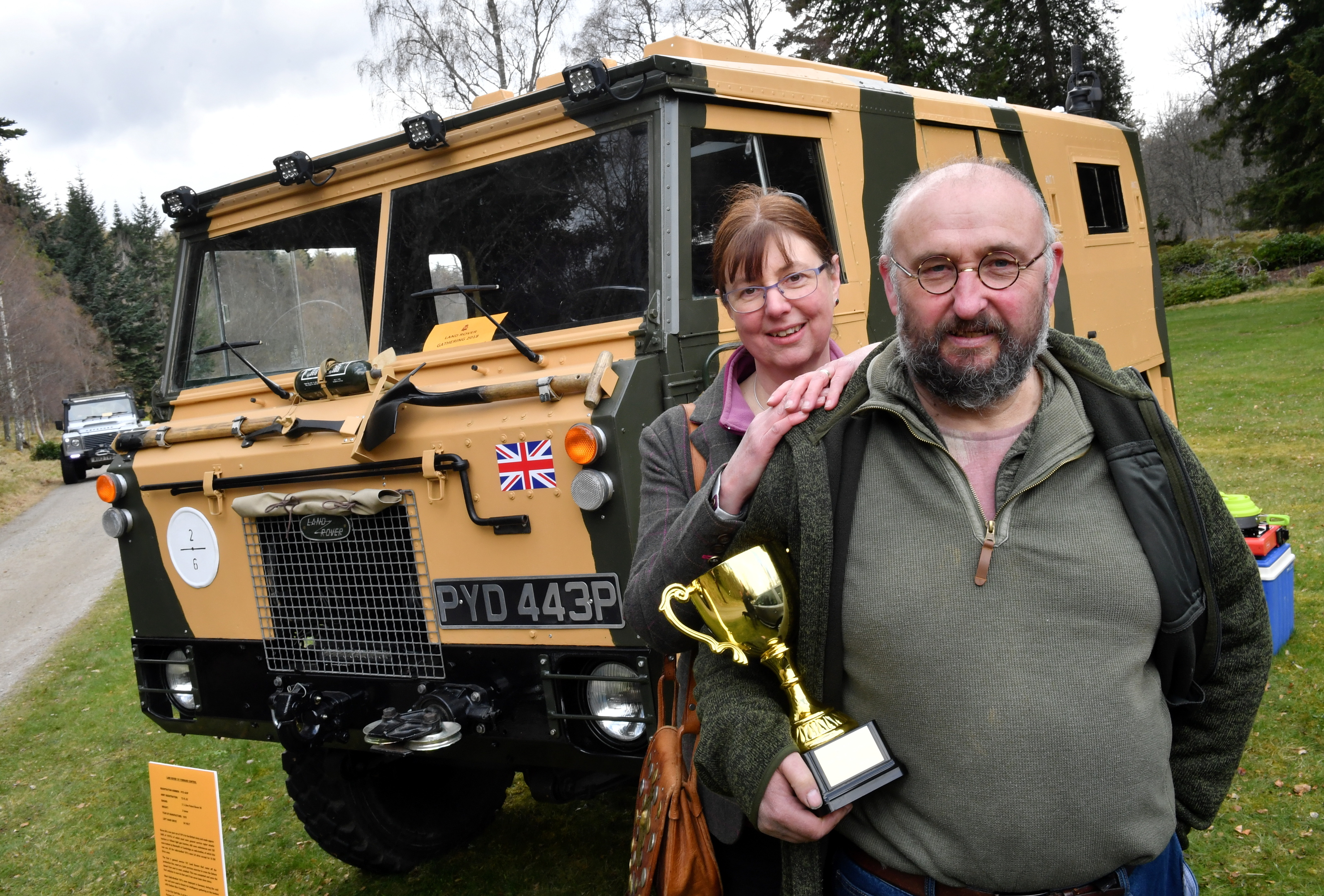 Ted and Fiona Riley with his Land Rover 101 Forward Control, a military vehicle which served in the Gulf War