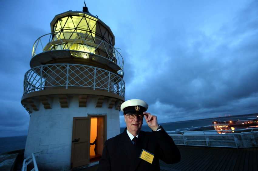 Former keeper and Chairman of the Trust for the Lighthouse Museum, Ron Morrice who switched the light on.