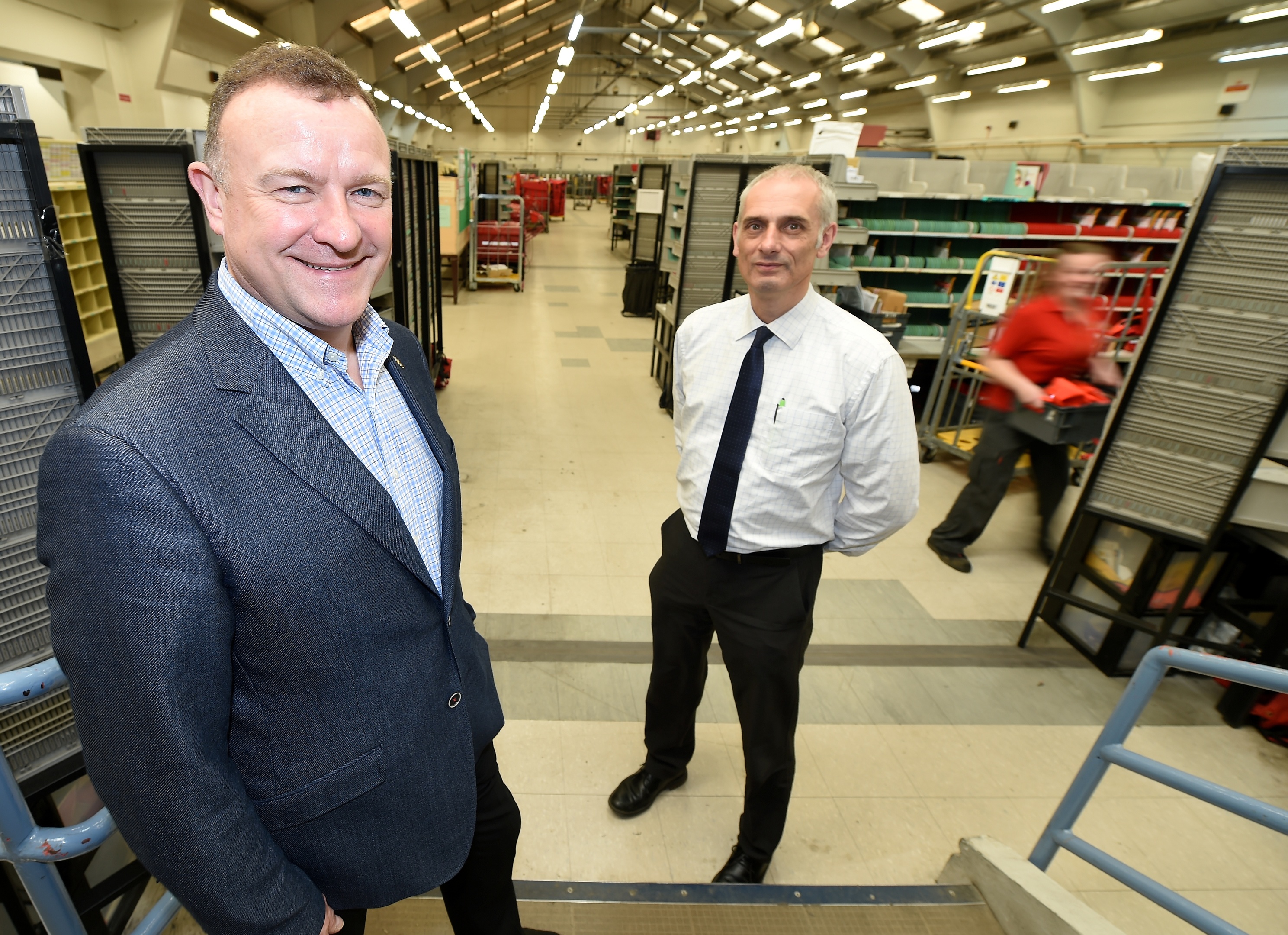 MP Drew Hendry with Depot Manager David Noble in the current sorting office yesterday. Picture: Sandy McCook