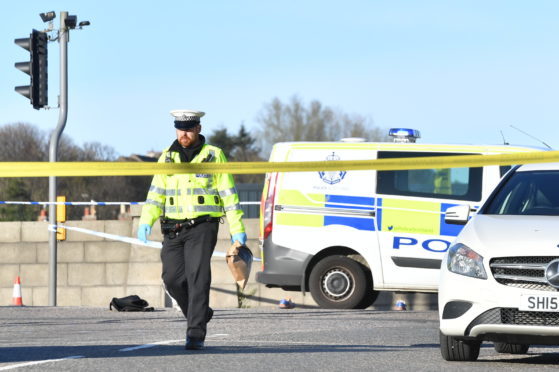 Police at the scene earlier today.