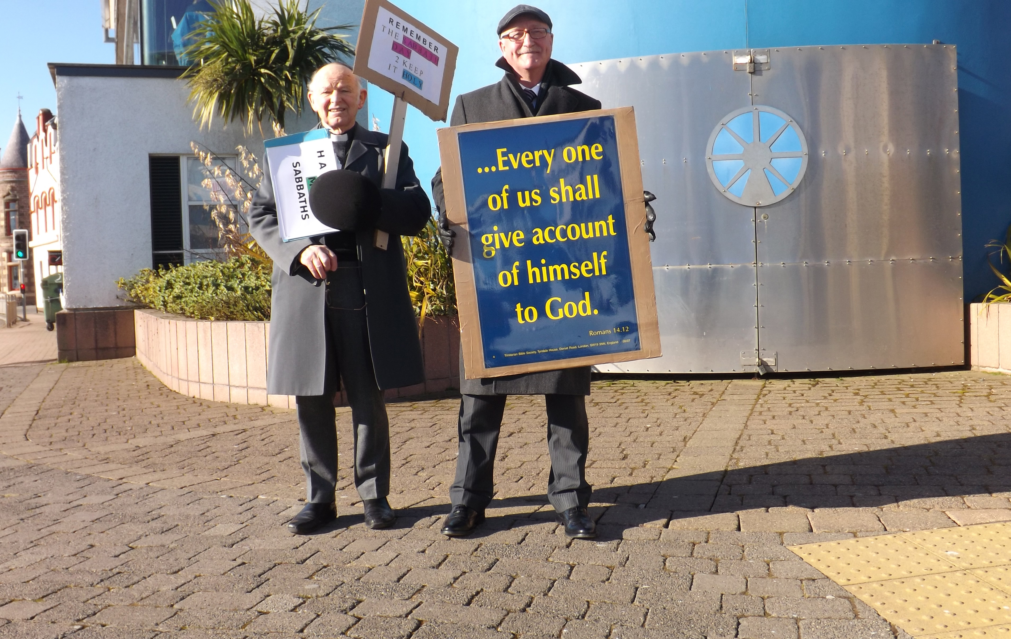 Rev David Fraser and Angus Macmillan during their protest.