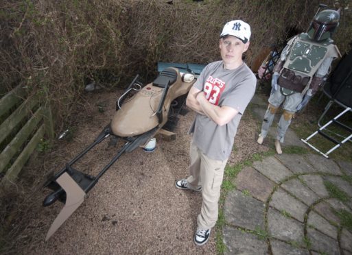 The force is strong with Star Wars super-fan Mark Donald, from Forres, Moray, after he built a life-size speeder bike from the movie series - in his garden shed.