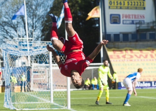 Aberdeen's Shay Logan celebrates making it 2-0.