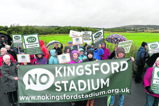 No Kingsford Stadium supporters as Aberdeen City councillors visit the Kingsford site between Westhill and Kingswells.