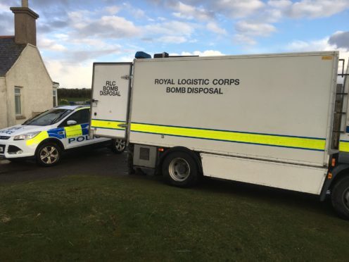 A specialist bomb disposal team was called to Collieston to destroy a Second World War ordnance.