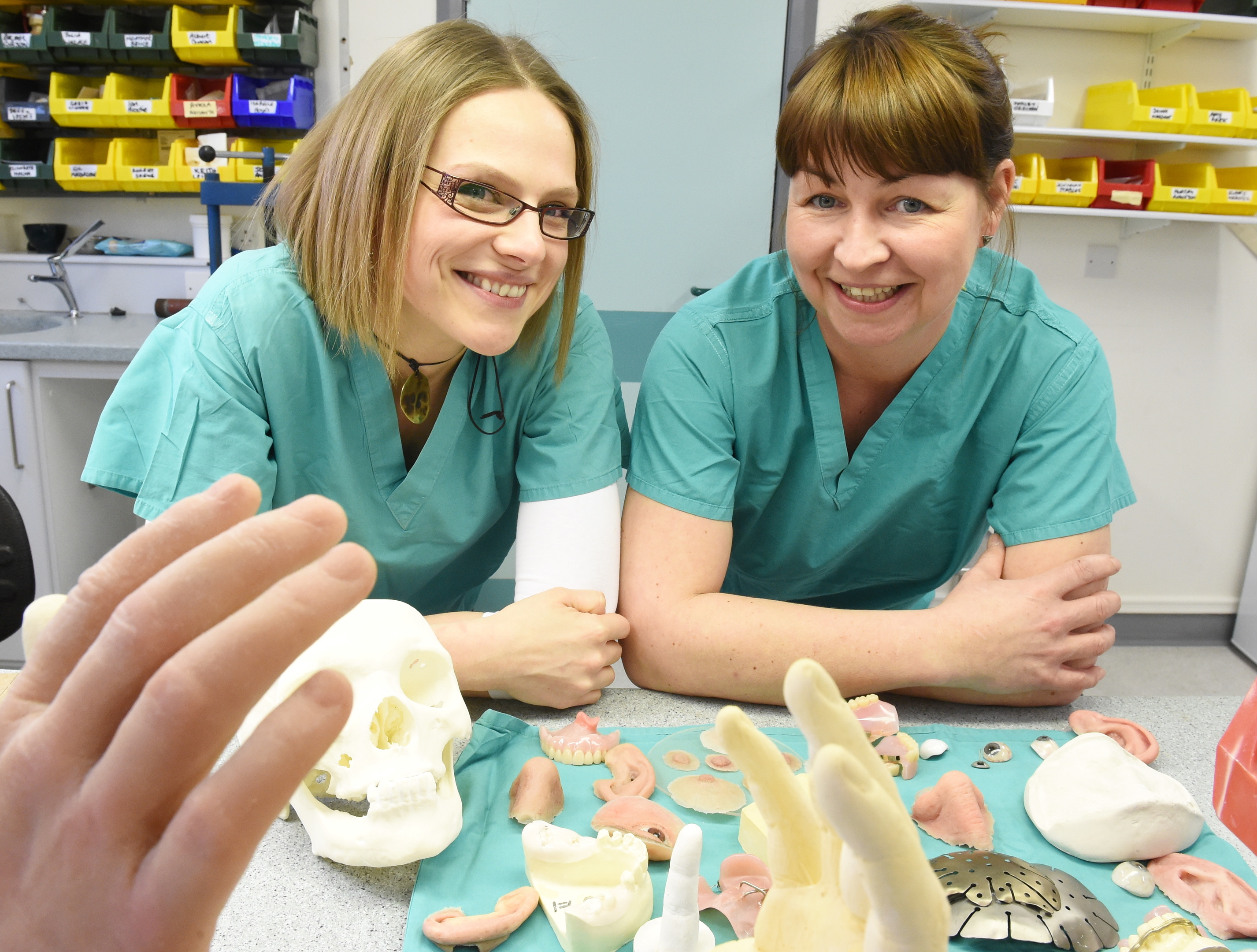 Maxillofacial prosthetist, Justyna Kruczynska, the first in Scotland to qualify for distance learning, based at ARI, Aberdeen. In the picture are Justyna Kruczynska, left with Karen Boyd, lab manager.
Picture by Jim Irvine  5-3-18