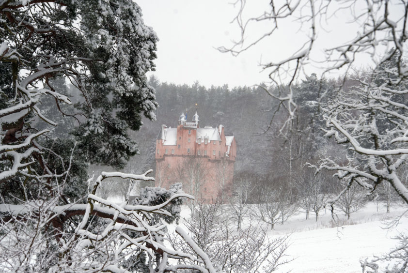 Craigievar Castle amongst the snow in Aberdeenshire.