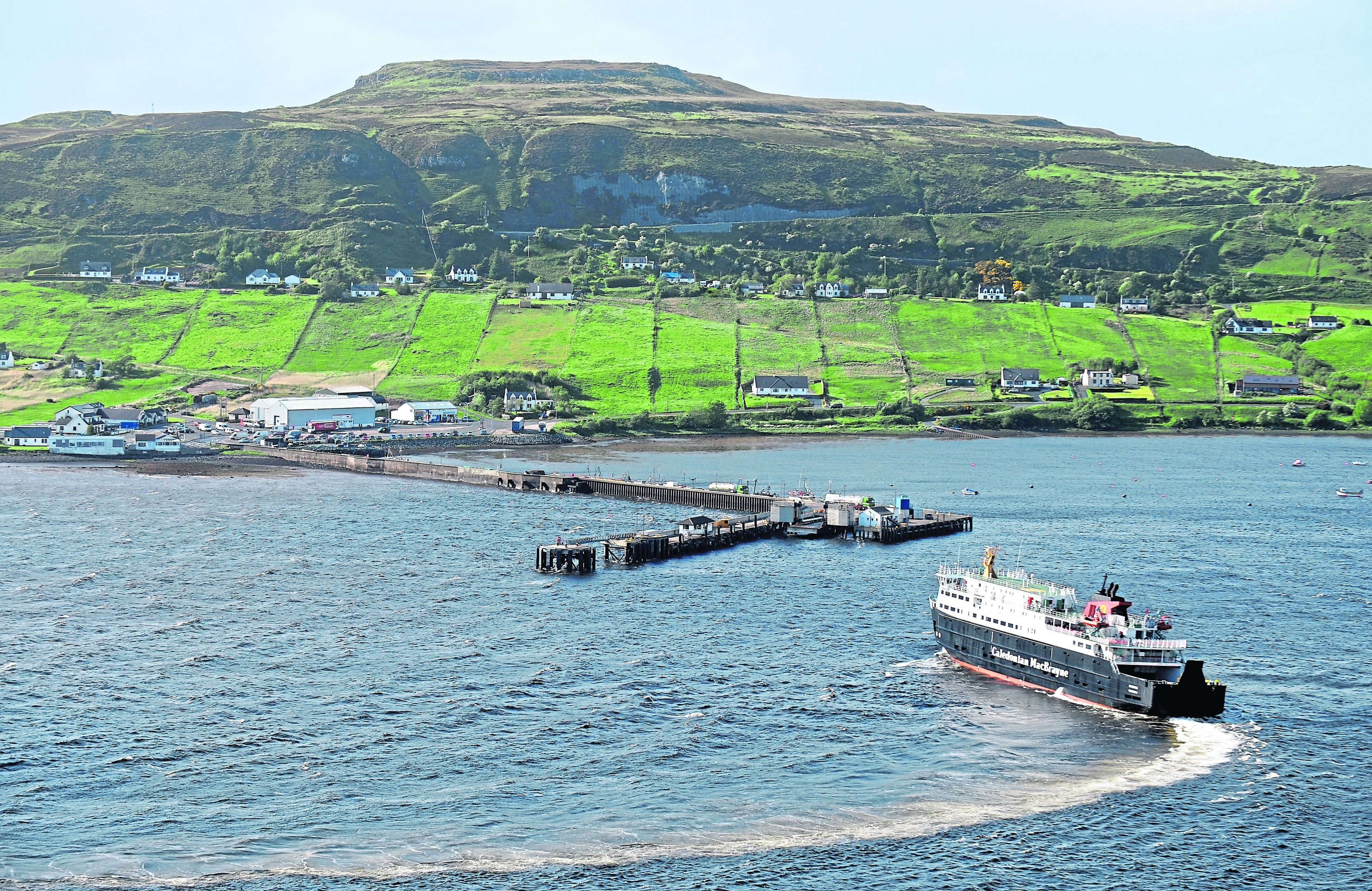 The Caledonian MacBrayne ferry, 'Hebrides' arrives in Uig, Skye from Harris and North Uist in the Outer Hebrides.